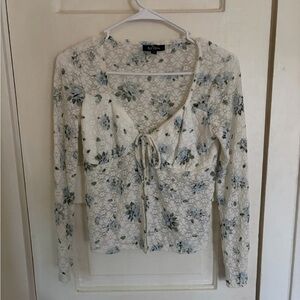 Self Esteem Floral Lace Crop Top - Cream and Blue